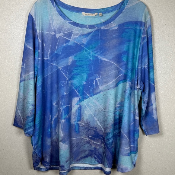 Soft Surroundings Tops - Soft Surroundings Tunic Top 3X Lilac Watercolor 3/4 Slv Comfy Stretch Cozy Artsy